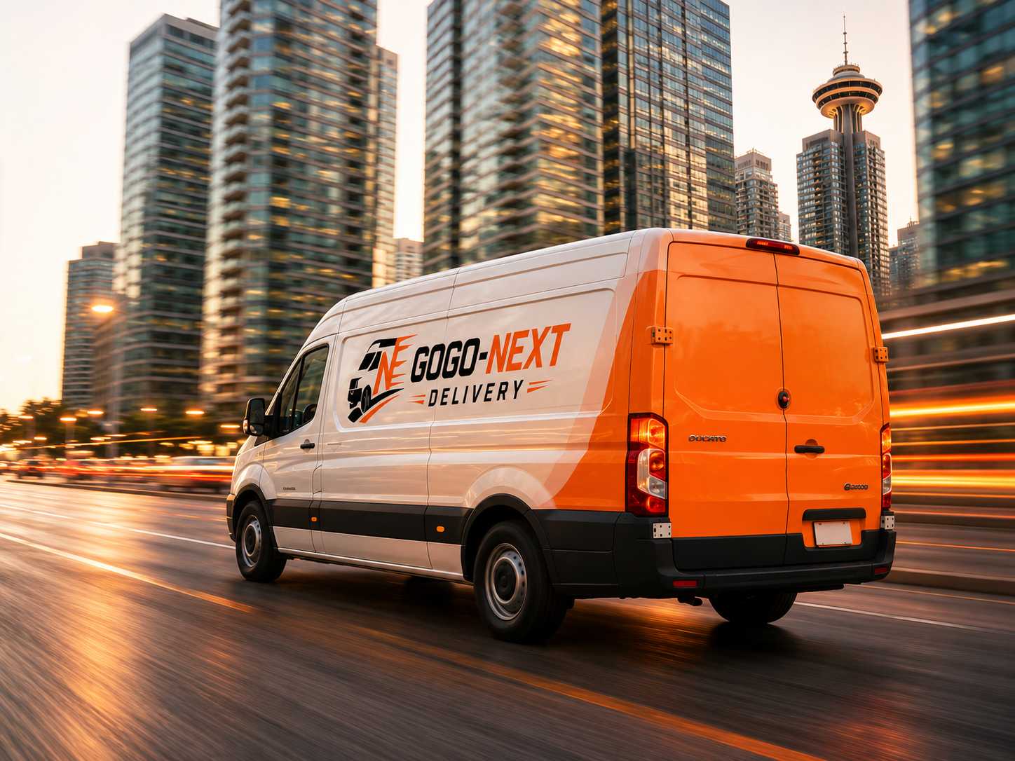 GoGo-Next Delivery van driving through downtown Vancouver